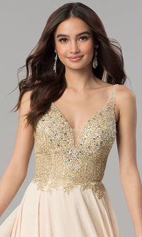 Dancing Queen-Long A-Line Chiffon Prom Dress with Beaded Bodice