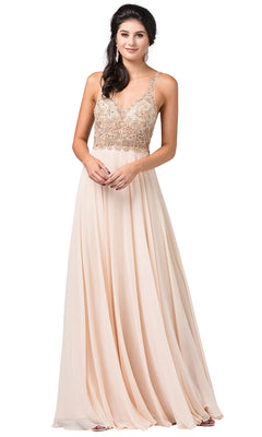 Dancing Queen-Chiffon Open-Back V-Neck Long Prom Dress