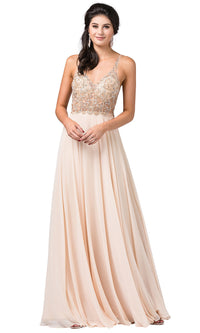 Dancing Queen-Chiffon Open-Back V-Neck Long Prom Dress