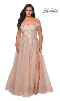 La Femme-Off-the-Shoulder Plus-Size La Femme Prom Ball Gown