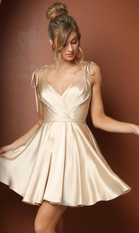 Narianna-Short A-Line Homecoming Dress with Shoulder Ties