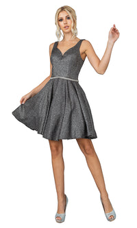 Dancing Queen-Metallic Glitter Short Prom Dress with Pockets
