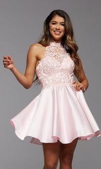 PromGirl Embroidered-Bodice Short Flared Prom Dress