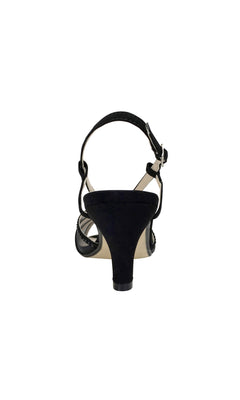 Rear view of the Black Strappy Short Heel Formal Shoe 4490, featuring an ankle strap and buckle, displayed against a plain white background.