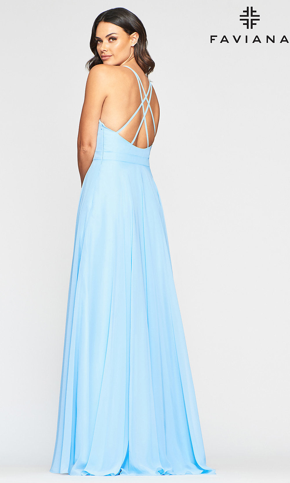 Faviana-Long Flowing Chiffon A-Line Prom Dress by Faviana