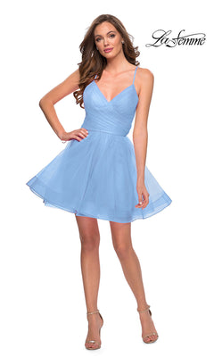 La Femme-Strappy-Back Short Fit-and-Flare Homecoming Dress