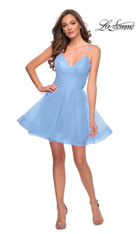 La Femme-Strappy-Back Short Fit-and-Flare Homecoming Dress