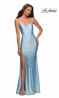 La Femme-La Femme Simple Long Prom Dress with Rhinestones