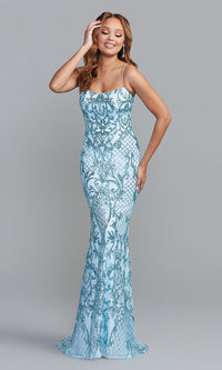 Blue Shimmer Long Sequin Prom Dress by PromGirl