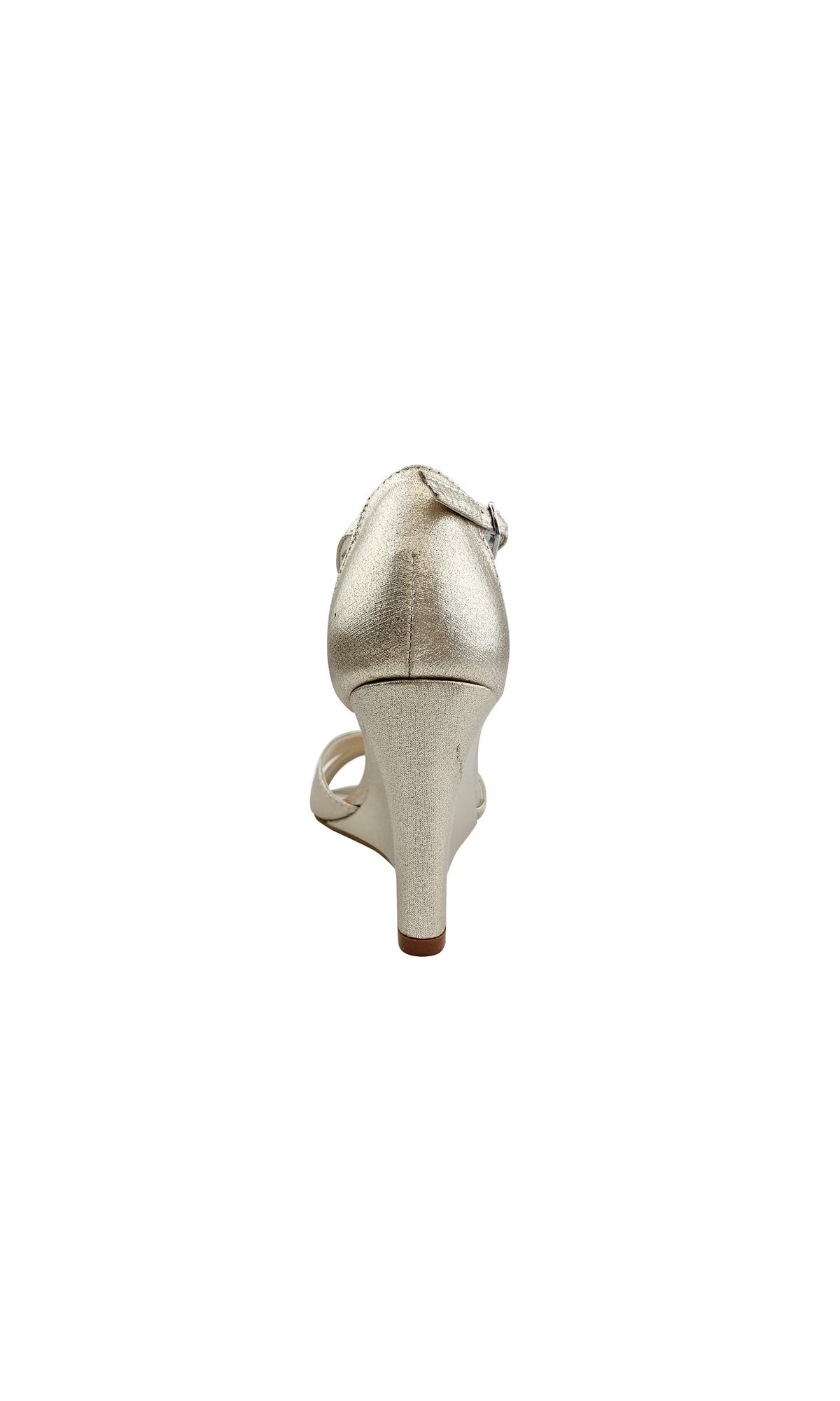 Back view of the Codi 3in Wedge Nude Prom Shoes by Dyeables (56817), featuring an open toe, jeweled t-strap, and ankle strap. Ideal for prom or special occasions; shown against a plain white background.