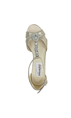 Codi 3in Wedge Nude Prom Shoes by Dyeables (56817) feature an elegant open-toe design with jeweled T-strap and ankle strap, plus rhinestone embellishments—an ideal choice for prom shoes viewed from above.