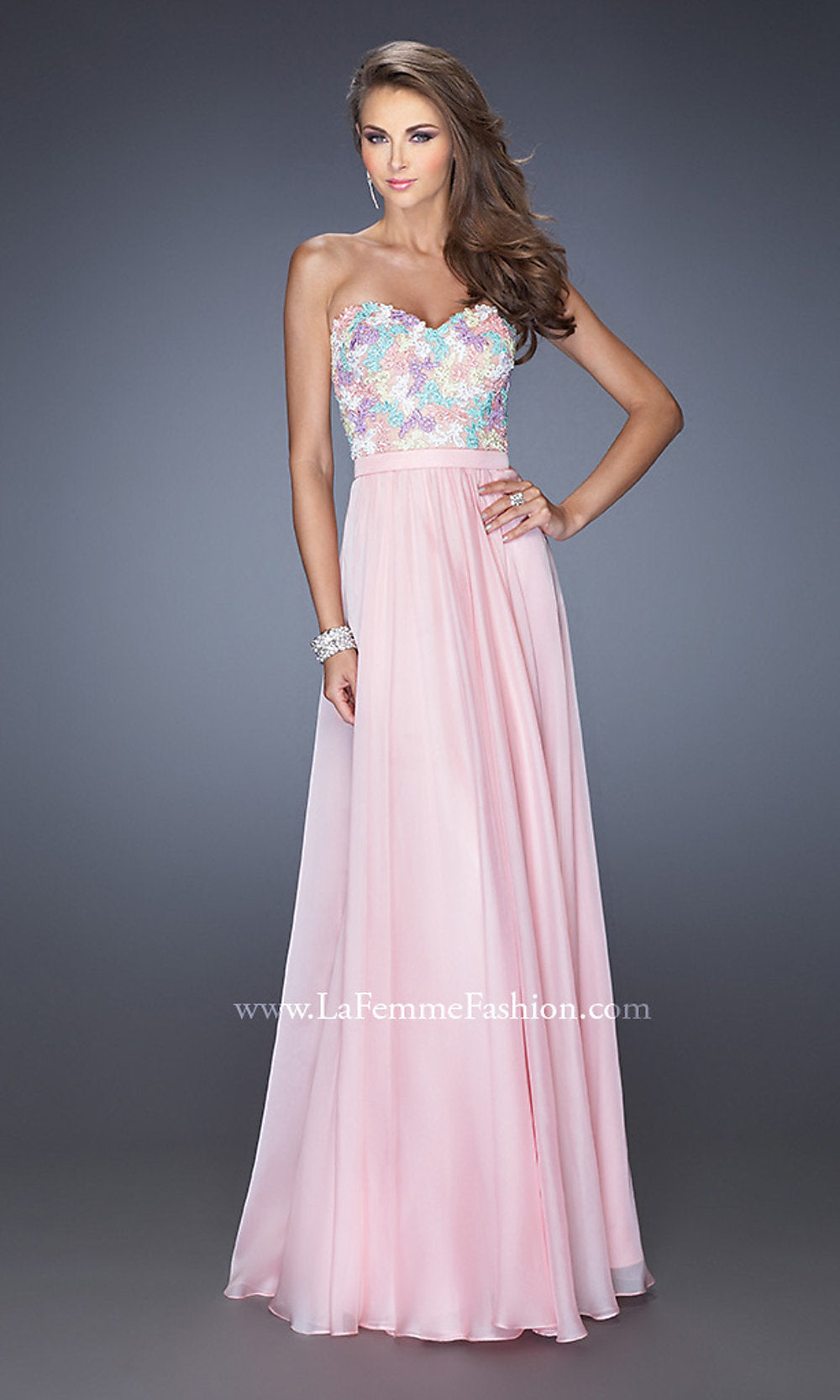 La Femme Strapless A-Line Long Prom Dress