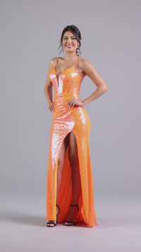 PromGirl Long Tight Sequin Neon Prom Dress