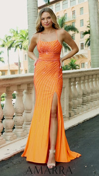 Neon Orange Long Amarra Prom Gown 87122
