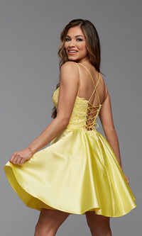 Promgirl Private Label-Corset-Back PromGirl Satin Short Prom Dress