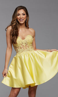 Sheer-Corset Short Homecoming Dress with Lace