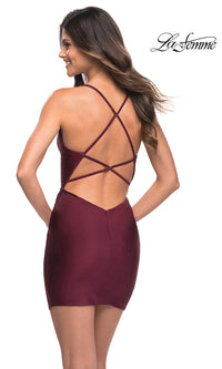 La Femme-Strappy-Back Short La Femme V-Neck Hoco Dress