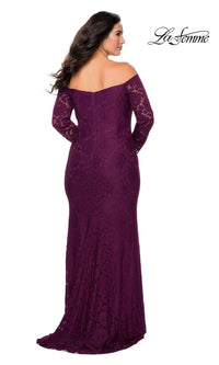 La Femme-Plus-Size Long Sleeve Lace La Femme Prom Dress