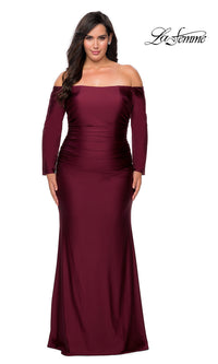 La Femme-Off-the-Shoulder La Femme Plus-Size Prom Dress