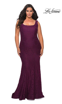 La Femme-Beaded-Lace Plus-Size Long La Femme Formal Dress