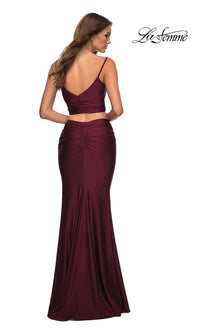 La Femme-Dark Berry Red Two-Piece Long La Femme Prom Dress