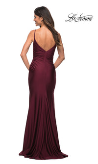La Femme-La Femme Long Jersey Ruched Prom Dress with Train