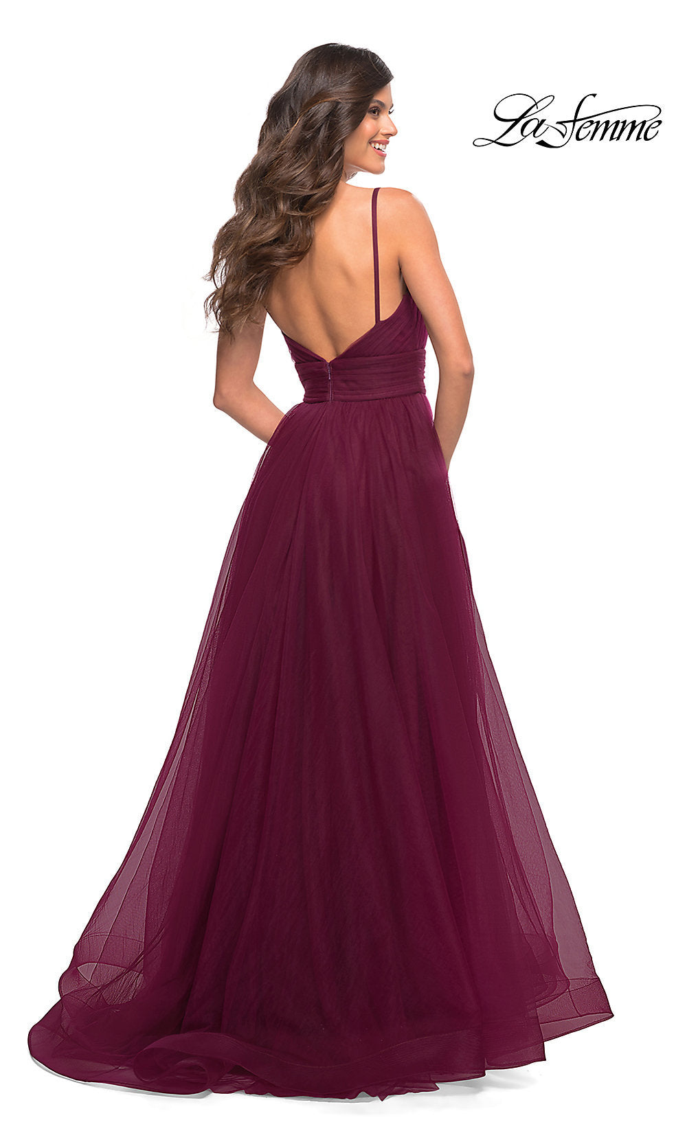 La Femme Long A-Line Tulle Ball Gown for Prom