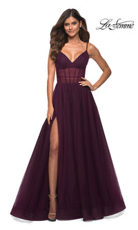 La Femme-Long La Femme Prom Dress with Sheer Corset Waist