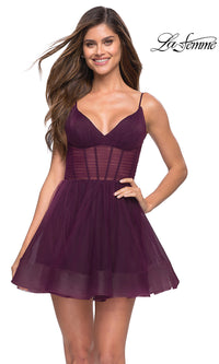 La Femme-Sheer-Waist Short La Femme A-Line Homecoming Dress