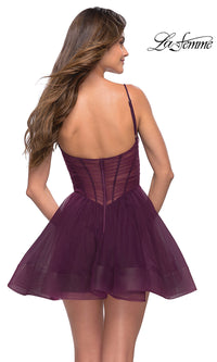 La Femme-Sheer-Waist Short La Femme A-Line Homecoming Dress