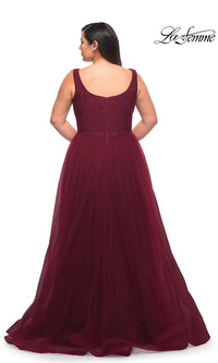 La Femme Plus-Size Long Lace-Bodice Prom Dress
