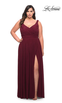 La Femme-Ruched Empire-Waist Long La Femme Plus Prom Dress
