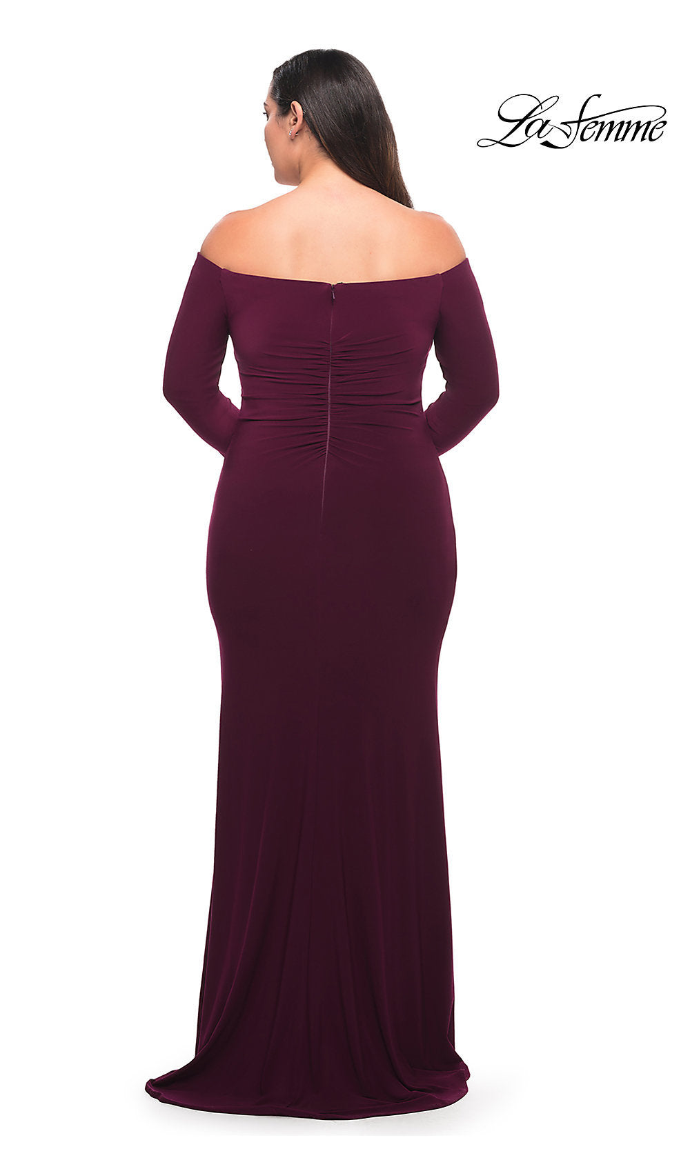 La Femme-Long Sleeve Off-Shoulder La Femme Plus Prom Dress