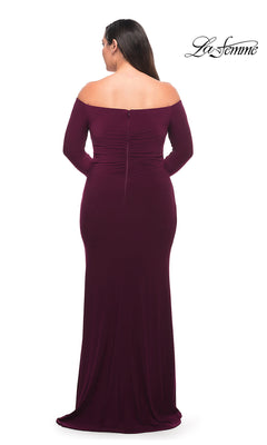 La Femme-Long Sleeve Off-Shoulder La Femme Plus Prom Dress