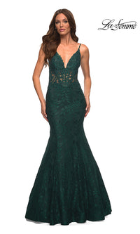 La Femme-La Femme Lace Sheer-Waist Long Mermaid Prom Dress