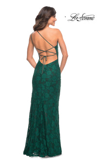 La Femme-La Femme Floral-Lace Long One-Shoulder Prom Dress
