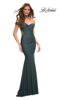 La Femme-La Femme Sheer-Back Off-Shoulder Long Prom Dress