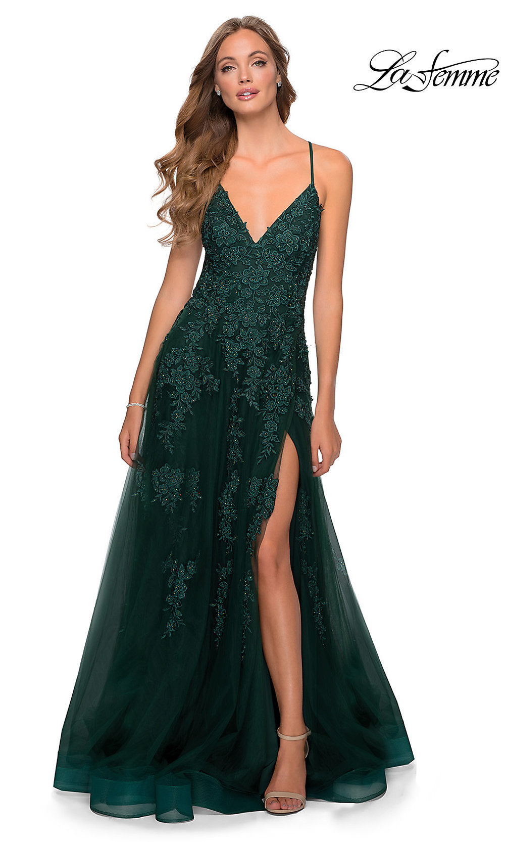 Long Embroidered A-Line La Femme Prom Dress