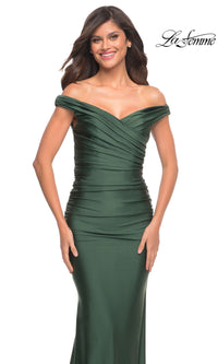 Emerald Green Off-Shoulder La Femme Prom Dress