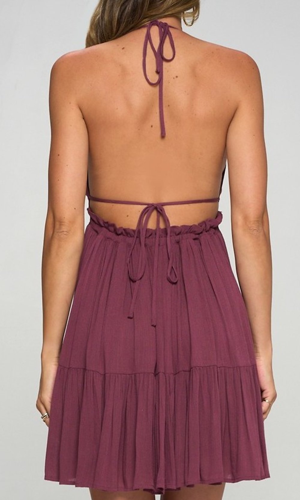 Dark Purple Short Halter A-Line Casual Dress