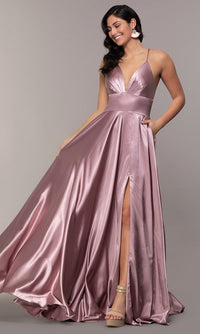 Faviana-Mauve Pink Long A-Line Prom Dress by Faviana