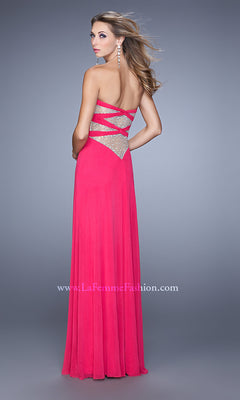 La Femme Sheer-Back Long Strapless Prom Dress - PromGirl Deep Pink / 4