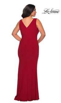 La Femme-Simple Long Plus-Size Prom Dress by La Femme