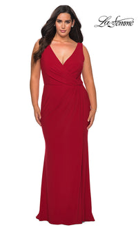 La Femme-Simple Long Plus-Size Prom Dress by La Femme