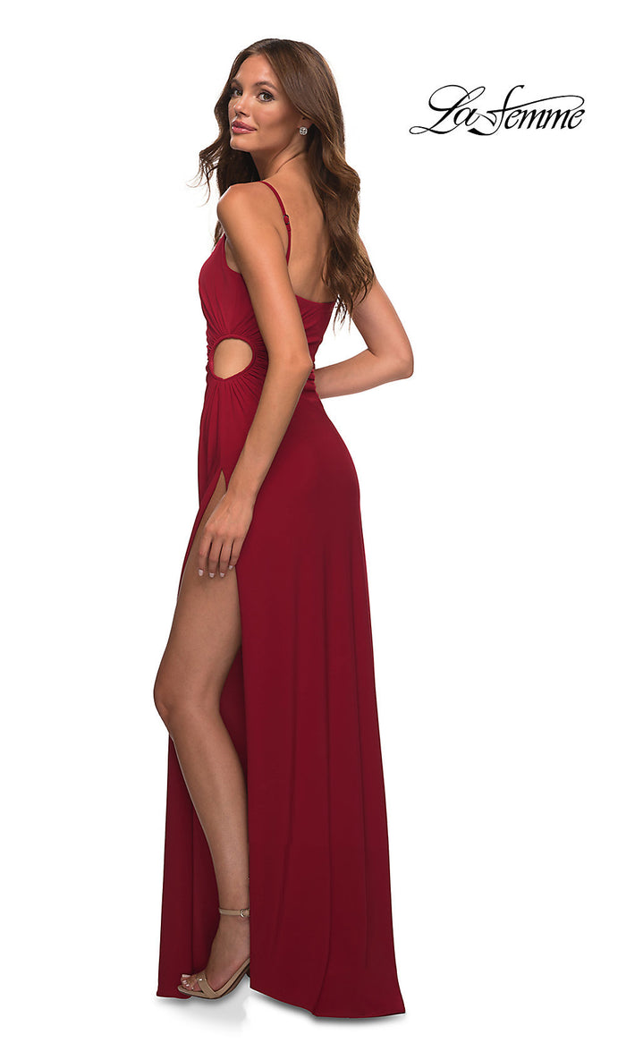 La Femme Long Prom Dress with Side Cut Out