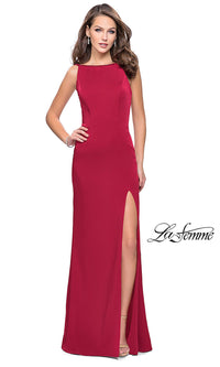 La Femme-Beaded Open-Back Long La Femme Prom Dress with Slit