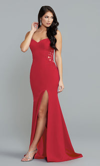 Promgirl Private Label-Embroidered-Sheer-Side PromGirl Long Prom Dress