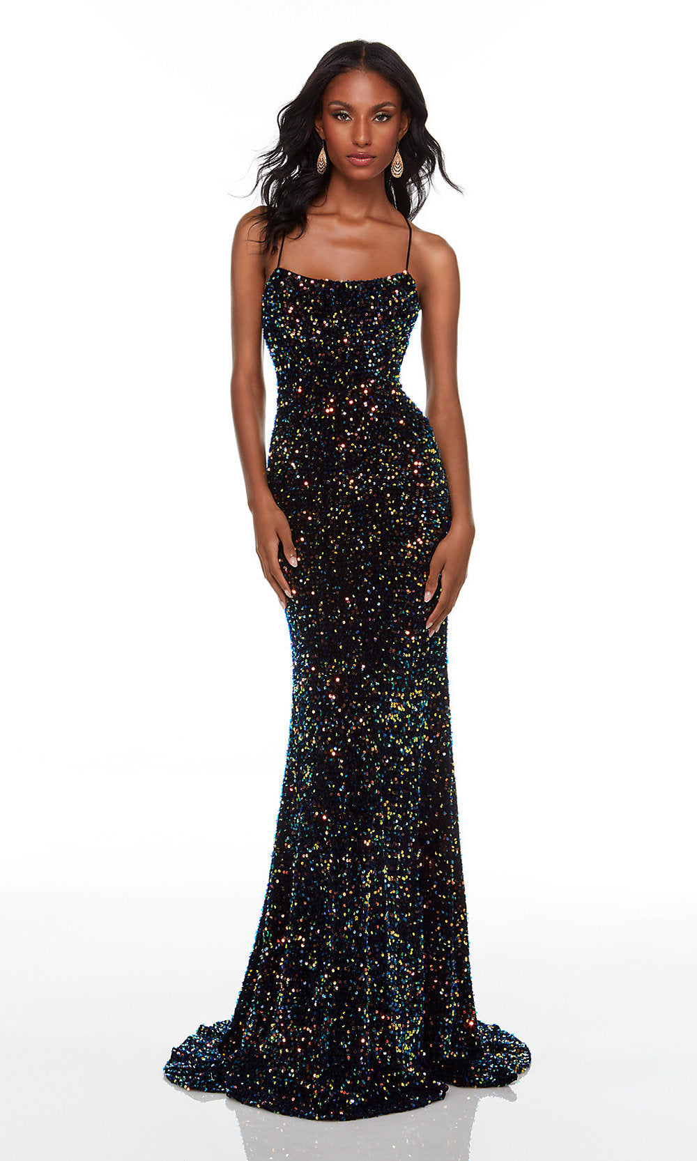 Alyce-Long Multicolor-Sequin Prom Dress with Strappy Back