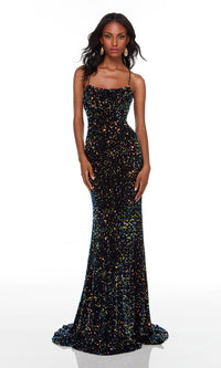 Alyce-Long Multicolor-Sequin Prom Dress with Strappy Back