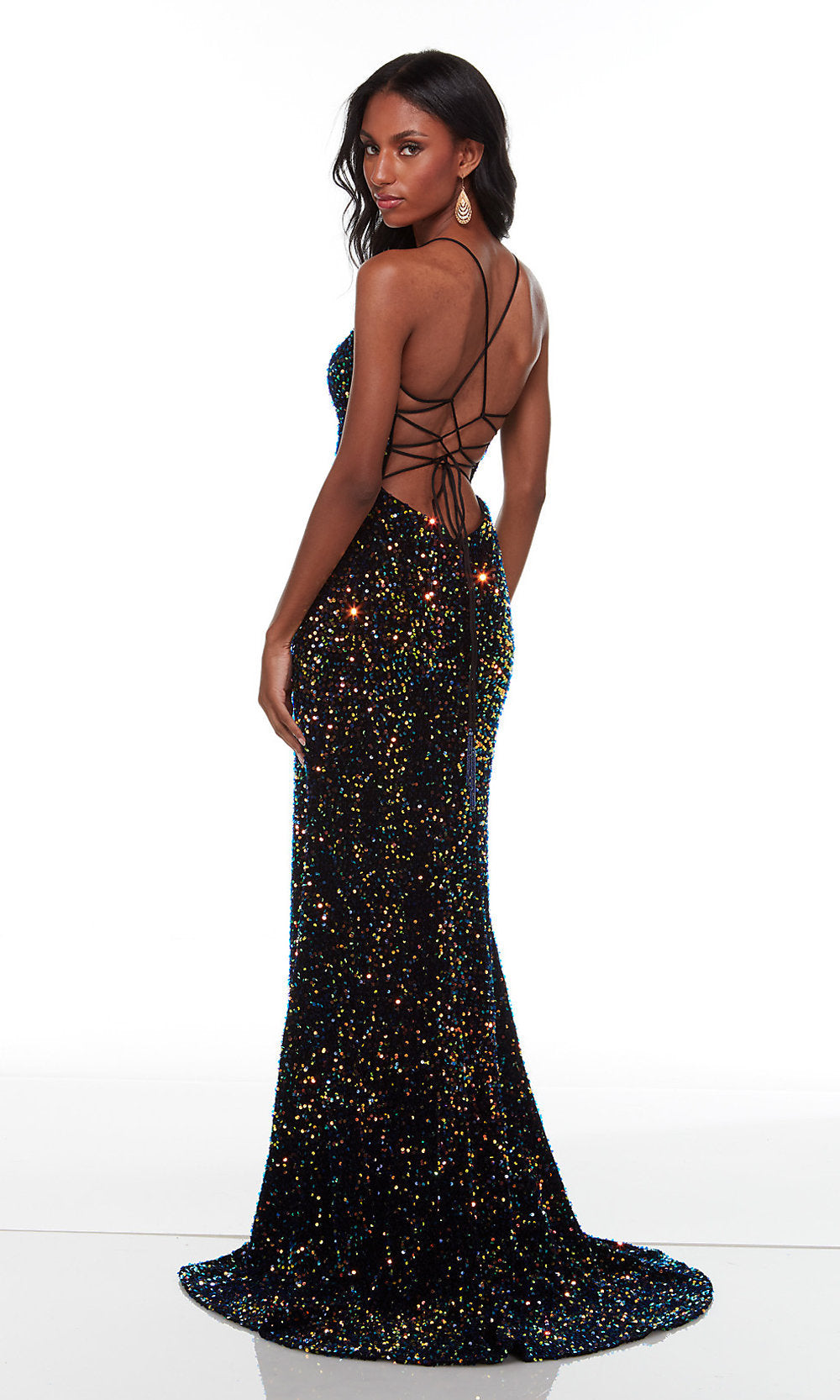 Alyce-Long Multicolor-Sequin Prom Dress with Strappy Back